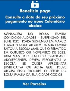 Mensagens no aplicativo do Auxílio Brasil condicionalidades