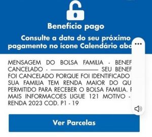 Mensagens no aplicativo do Auxílio Brasil Bolsa família cancelado